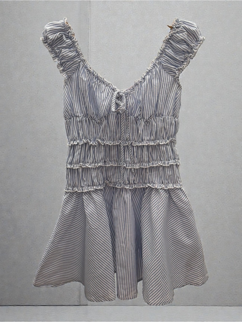SHEIN Light Blue & White Striped Ruffle Dress
